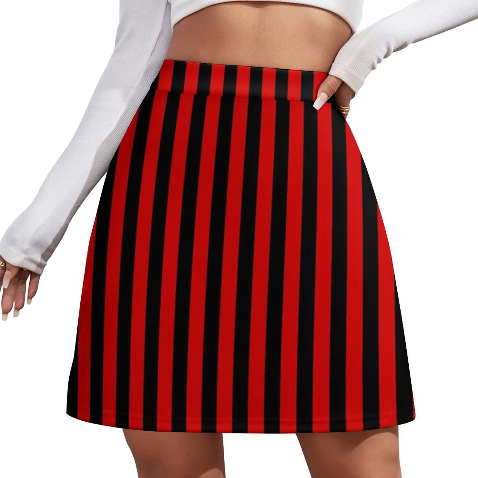 

Rosso Corsa Red and Black Vertical Stripes Mini Skirt summer outfits for women 2026 Summer dress Women skirt Mini Skirt