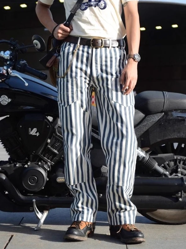 

Retro American Workwear Pants Thiened Lumberja Pattern Men's Straight Leg Cotton Casual Trousers Durable Spring Autumn