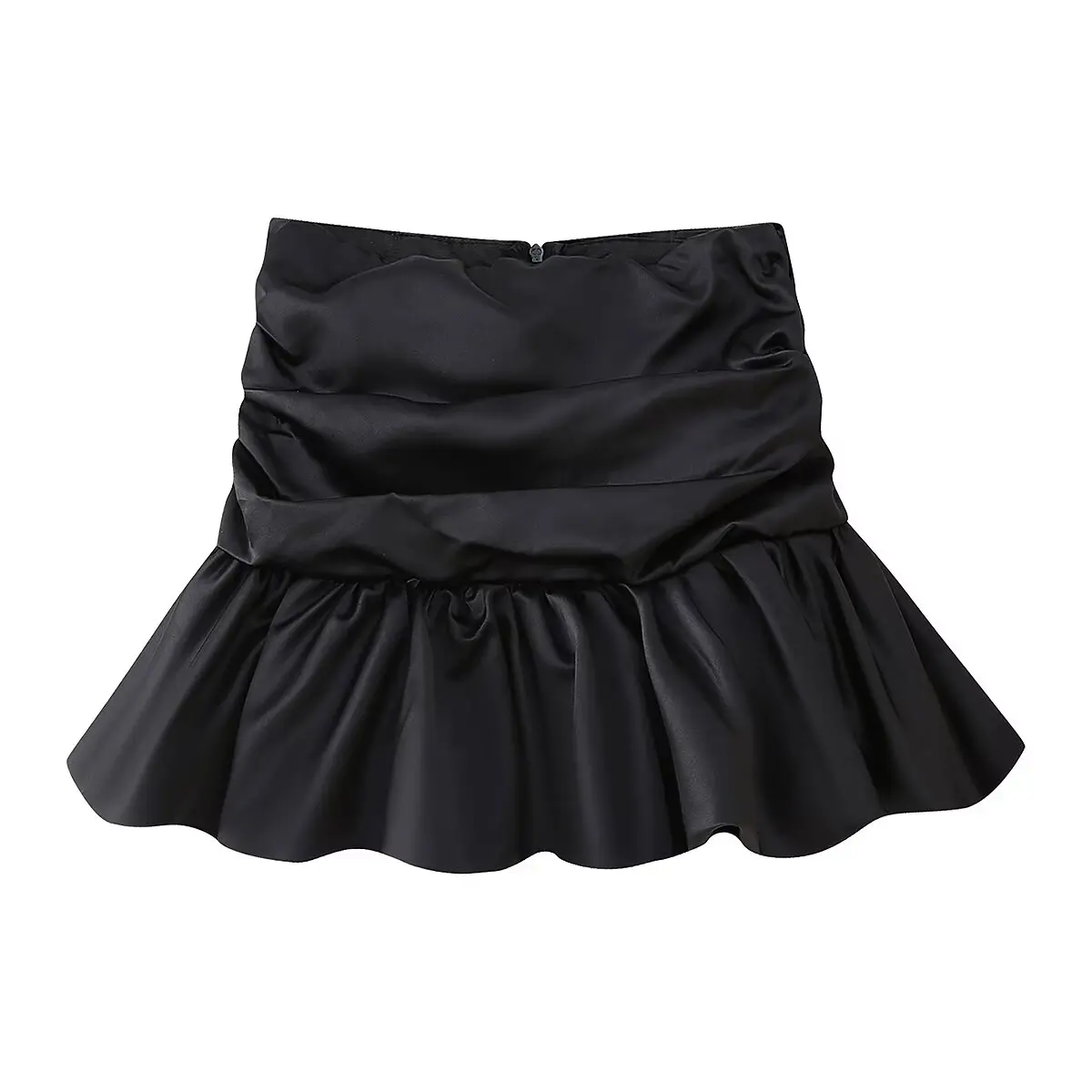 HH TRAF Women Chic Bud Satin Tutu Decorated Slim Mini Skirt Summer Women High Waist Back Zipper Pleated Short Skirt Streetwear