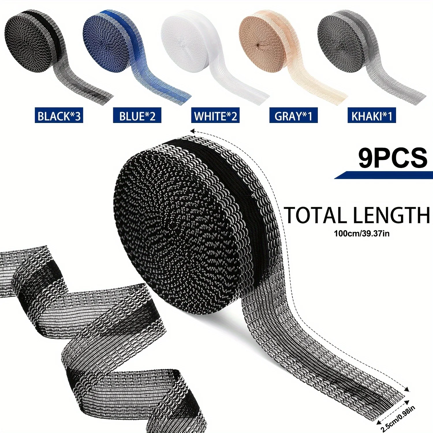 

9Pcs No-Sew Pants Hem Tape, Iron-On Fabric Hemming Ribbon for Jeans & Trousers, Multi-Color Adjustable Hem Strap, Washable