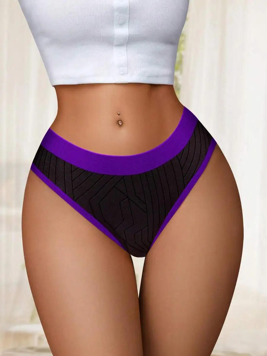 

Women Low Waist Seamless Triangle Panties Colorblock Comfortable Soft