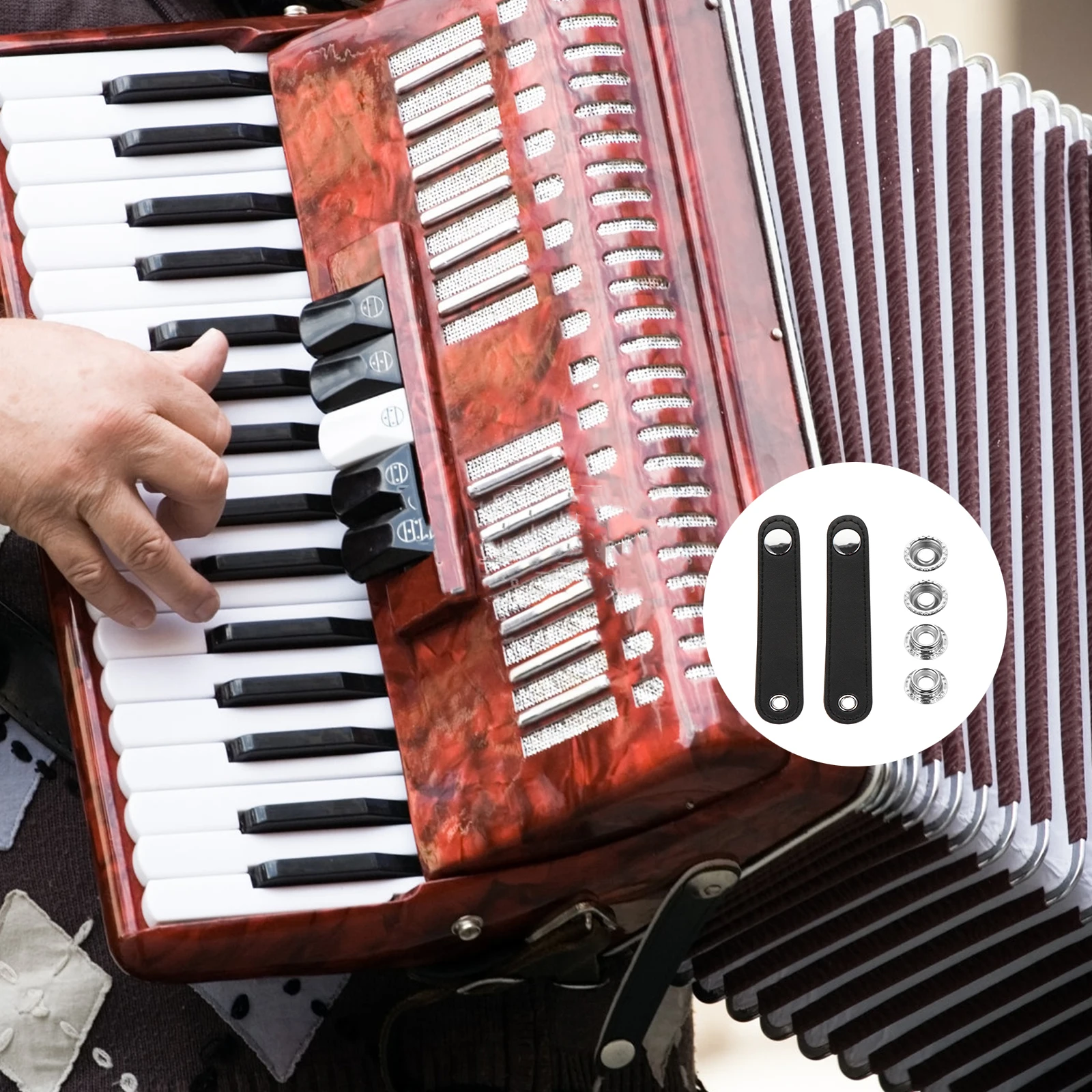 

2pcs Universal Faux Space Accordion Bellows Buckle Belt For Bass Compact Long Lasting Eco Friendly Accessories Black