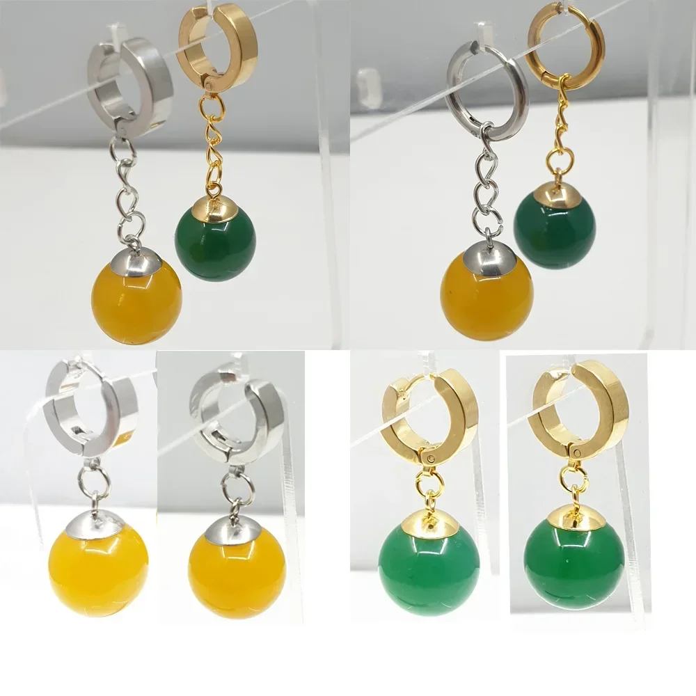 Anime Ball Dragon Stud Earring Yellow Green Agate Inlay Round Pearls Goku Ear Clip Earrings for Halloween Carnival Fan Men Women