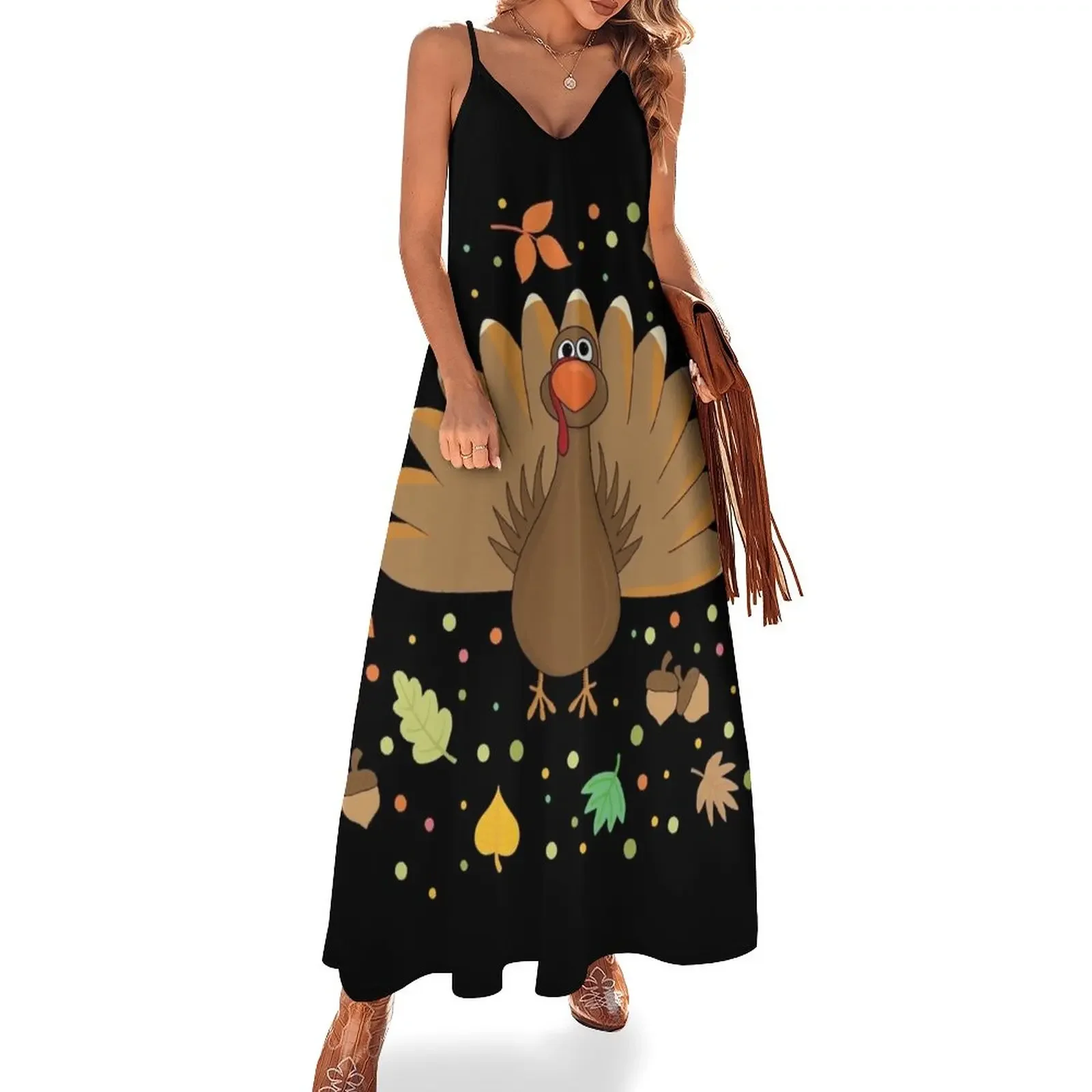 

Thanksgiving Turkey Sleeveless Dress Women's summer long dress dresses korean style