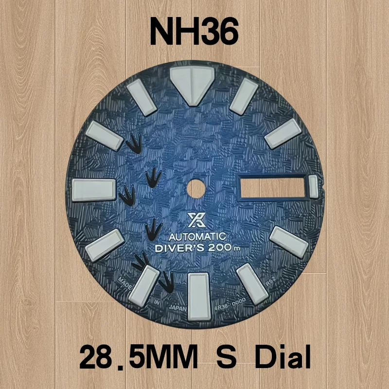 قرص NH36 بشعار 28.5 مم S، أخضر مضيء، تقويم مزدوج، مناسب لحركة NH36، أجزاء تعديل الساعة الميكانيكية