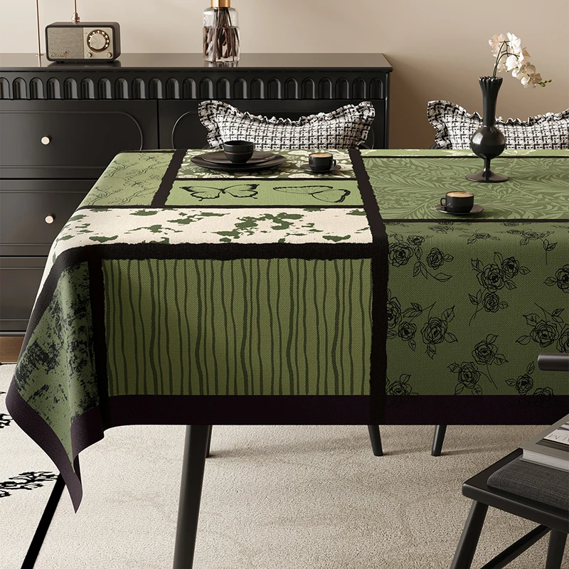 Classical Square Pvc Waterproof Tablecloth Green Printing Easy-Care Dining Table Decor Reusable Anti-Stain Table Mat for Party