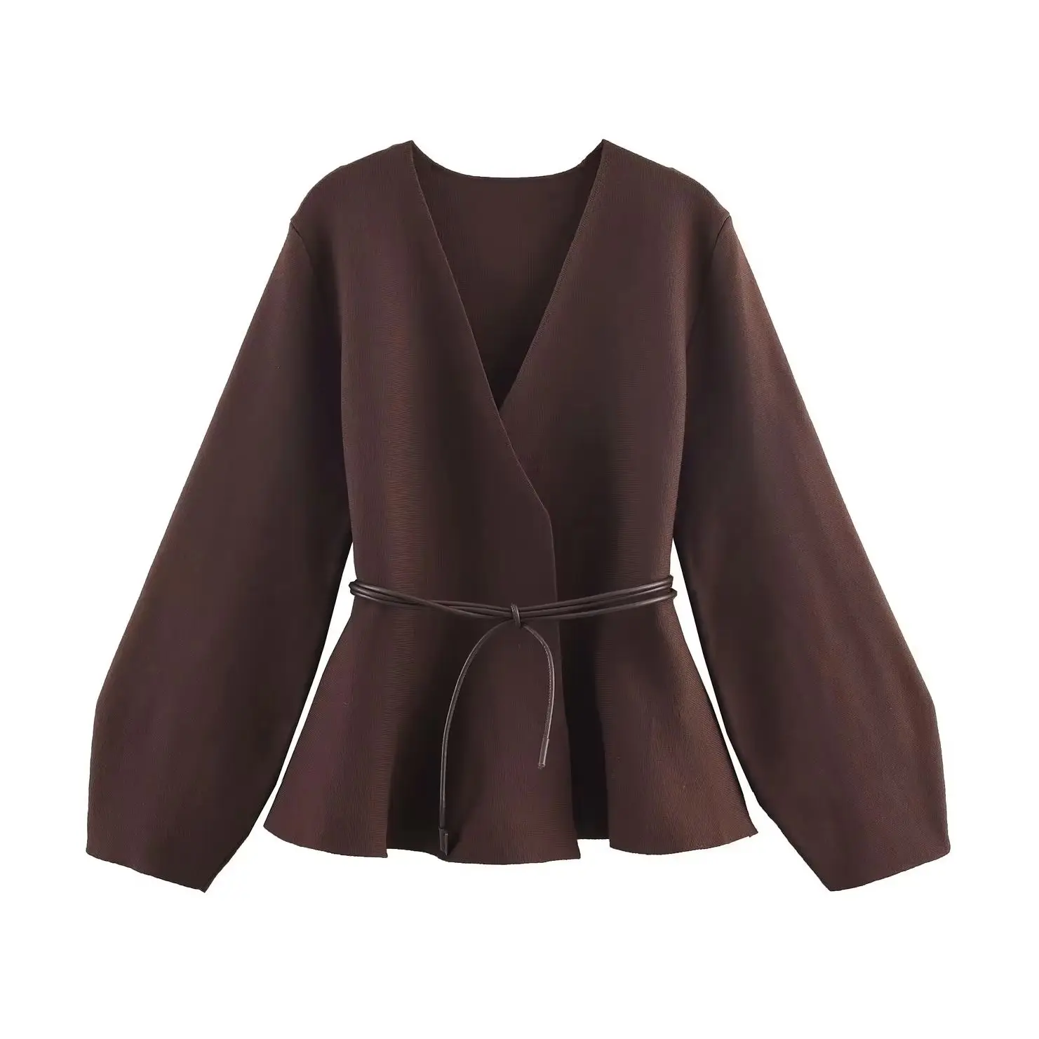 

KONDALA Chic Autumn Casual 2025 Knit Women Brown Vintage Sweaters V-Neck Knitwear Sashes Cardigans Chic Elegant Female Outwear