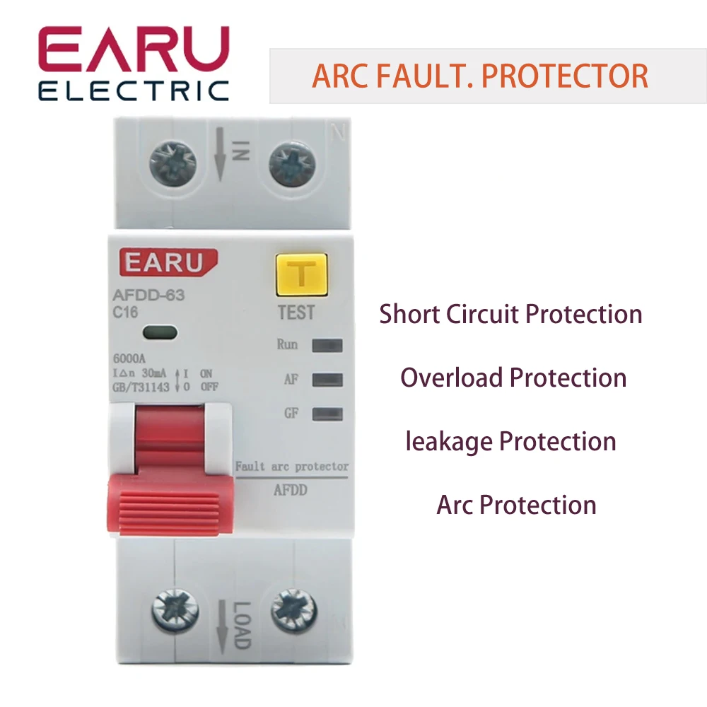 2P AFDD-63 AFCI Arc Fault Protector Device RCBO Circuit Breaker Interrupted Overload Earth Leakage Short Circuit Protection