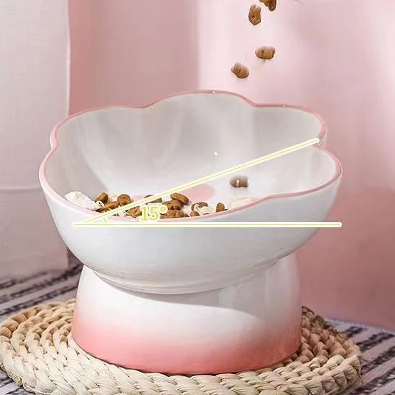 Ceramic Cartoon Shaped High Legged Cat Bowl Cervical Vertebra Protection Drinking Bowl Cats Food Bowl Pet Tableware Supplies 1Pc