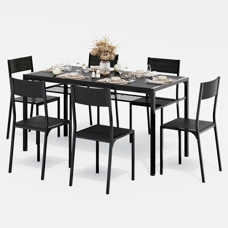 Juego de mesa de comedor para 6 sillas, juego de mesa de cocina de 7 piezas para espacios pequeños, apartamentos, cocina