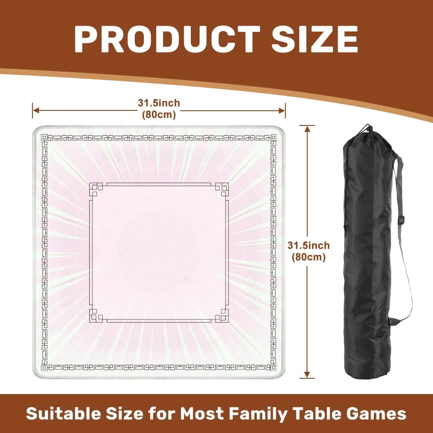 31.5 Inch 3mm Luxury Neoprene Mahjong Mat Pink Comic Burst Radiating Lines Non Slip Noise Reduction for Mahjong Tabletop Games