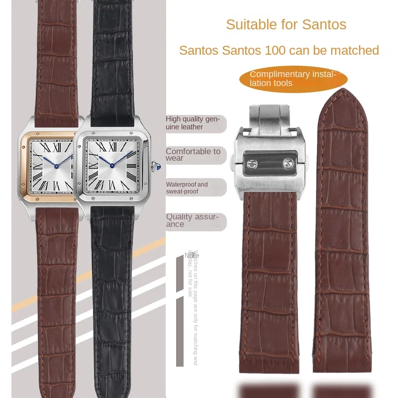 Genuine Leather Watch strap For Cartier Santos Sandoz 100 High quality cowhide Watch Band 20mm 23mm Black Bracelet Accessories