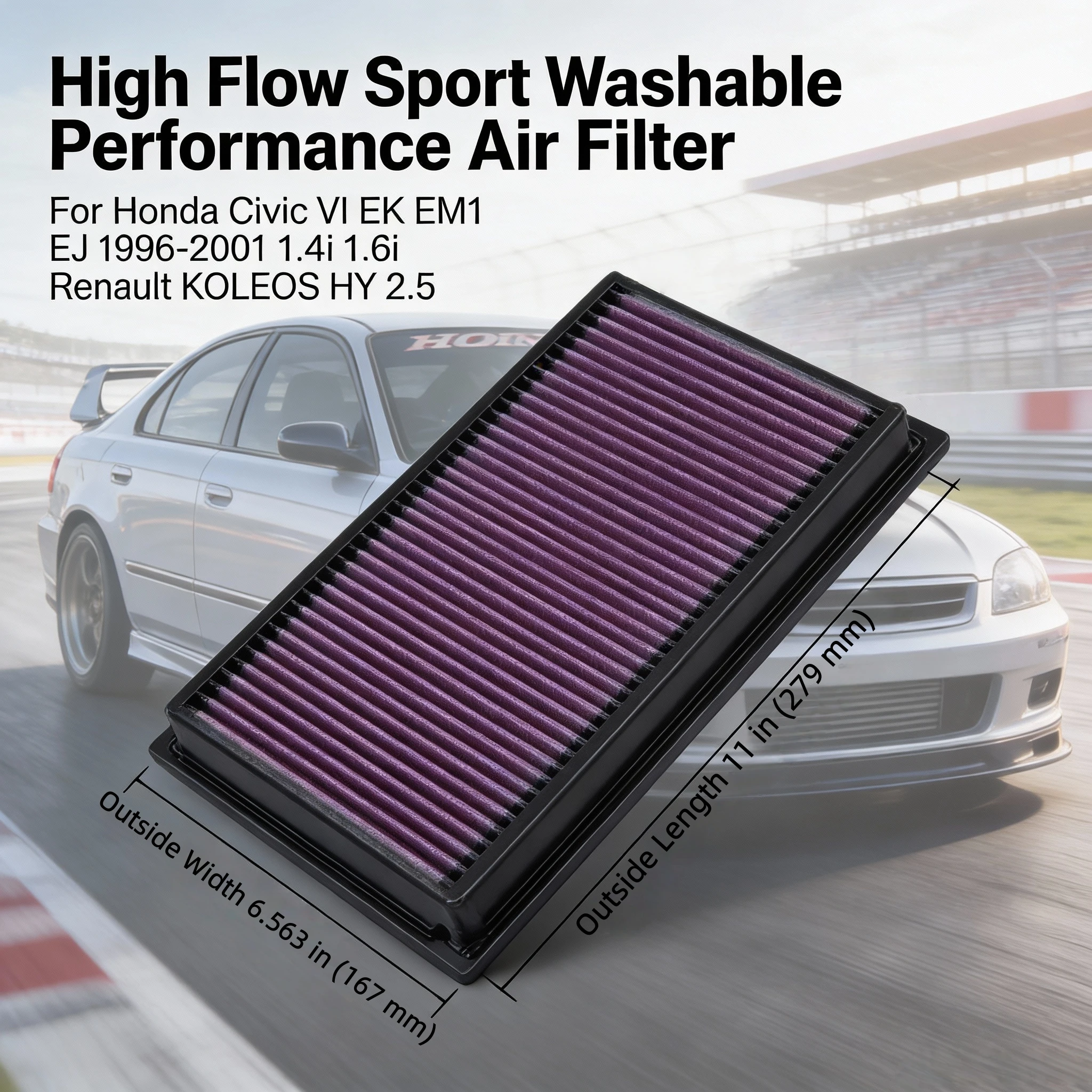 

Для Honda Civic VI EK EM1 EJ 1996-2001 1.4i 1.6i Renault KOLEOS HY 2.5 Высокопроизводительный спортивный моющийся воздушный фильтр 33-2031