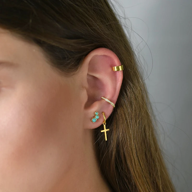 925 Sterling Silver Ear Needle Minimalist Cross Pendant Earrings for Women Multicolor Zircon Punk Cross Earrings Fashion Jewelry