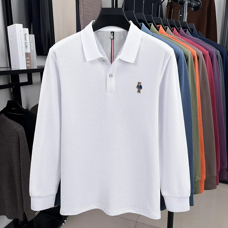 

100% pure cotton high-end brand men's long sleeved autumn fashion boutique bear embroidery original design golf casual T-shirt