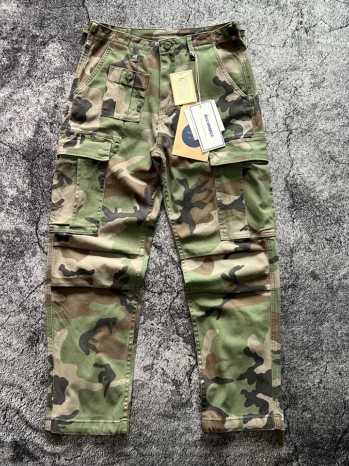 Amekaji American Retro Military Cargo Pants - Stretch Green Camo