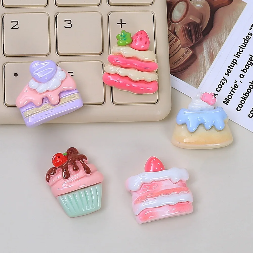10pcs Cute Strawberry Cake Resin Flatback Cabochon Scrapbooking Phone Decoration DIY Embellishments Hair Bows Center