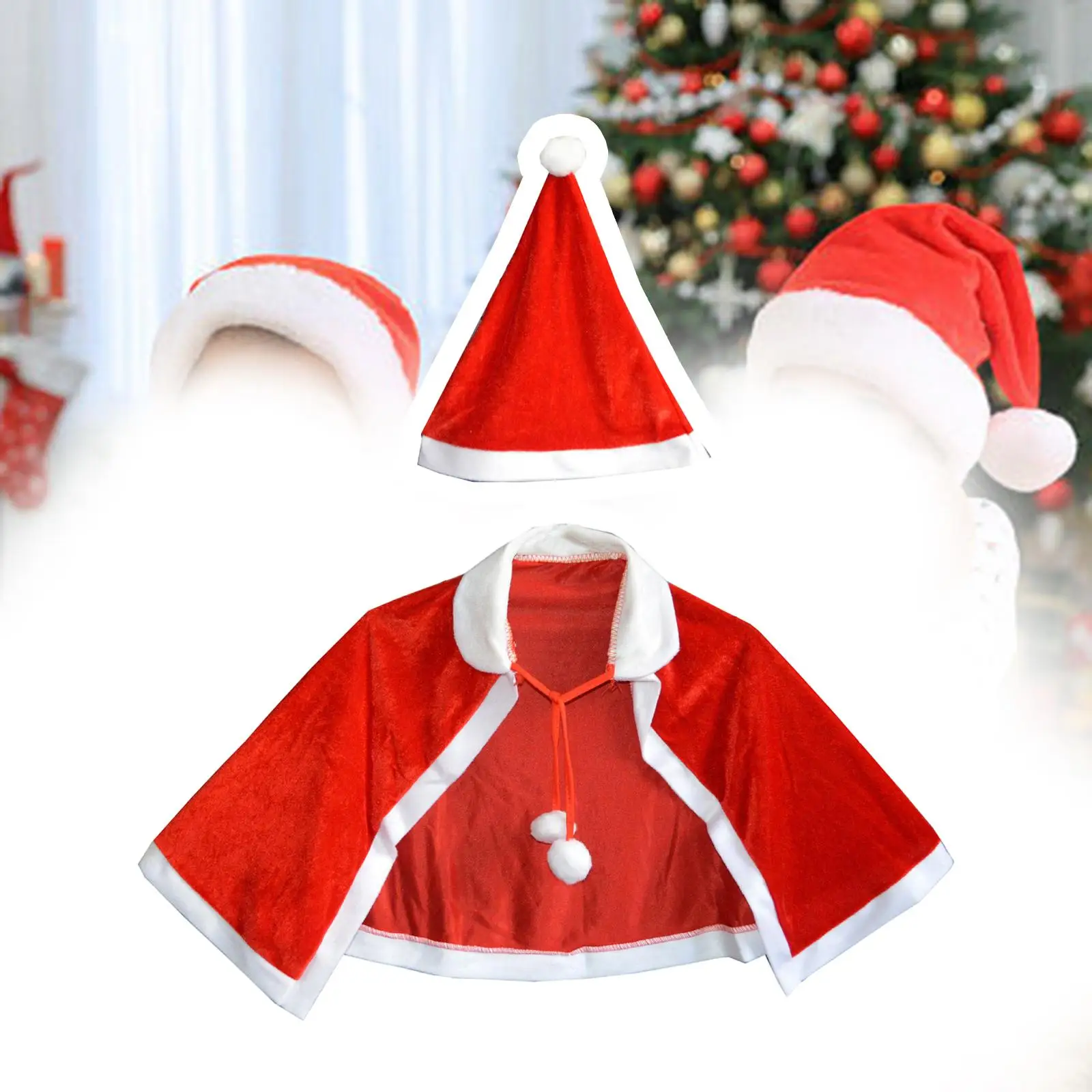 

Рождественская шаль-плащ, накидка Санта-Клауса, Рождественский подарок с плюшевыми шариками, красная накидка на шнуровке для карнавала, Хэллоуина, фестиваля, реквизит