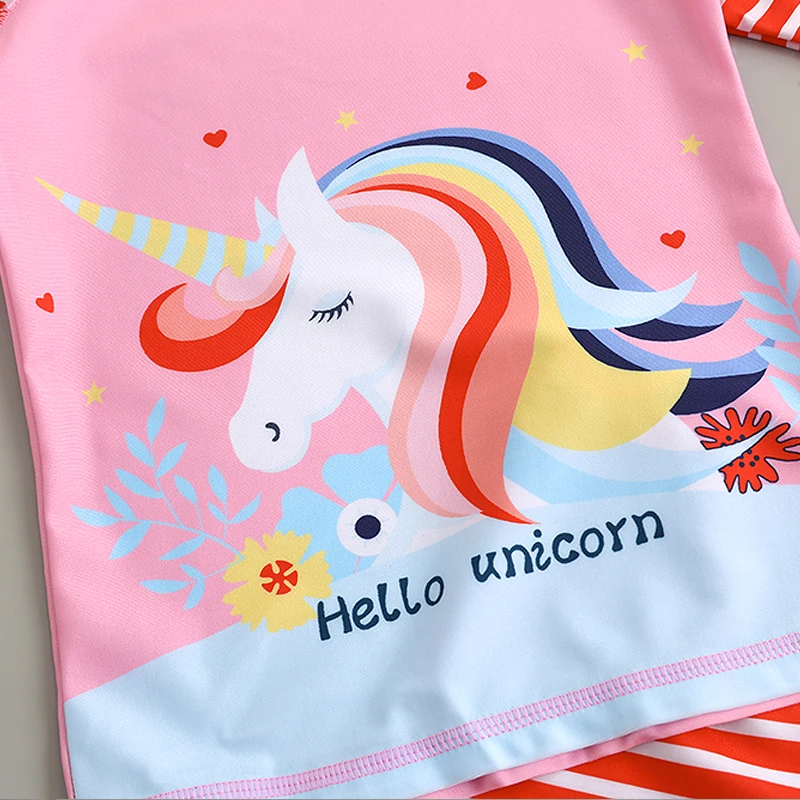 الوردي الأحمر فتاة الكرتون لطيف ملابس الربيع الصيف ملابس الشاطئ مجموعة الشمس حماية طويلة الأكمام مايوهات الاطفال ثوب السباحة