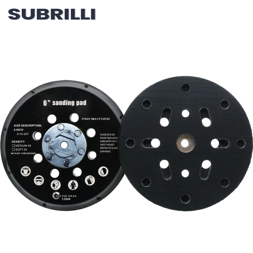 SUBRILLI 6 Inch DA Backing Plate Dual Action Flexible Backer Pad Dust Free Sanding Holder Hook And Loop Abrasive Buffing Plate