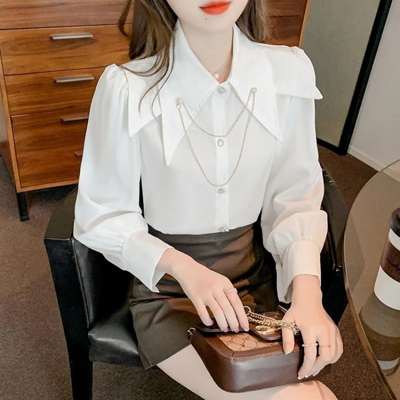 

Doll Collar Chain Shirts & Blouses for Women Tall Japanese Harajuku Fashion Elegant and Youthful New 2025 Aesthetic Woman Top