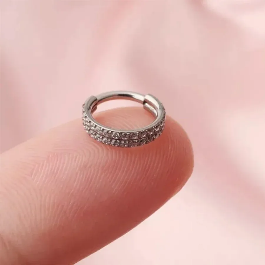 G23 Titanium Ear Cartilage Earring Earlobe Piercing Two Rows CZ Zircon Paved Nose Rings Hoops Nipple Lip Clicke Ring Jewellery