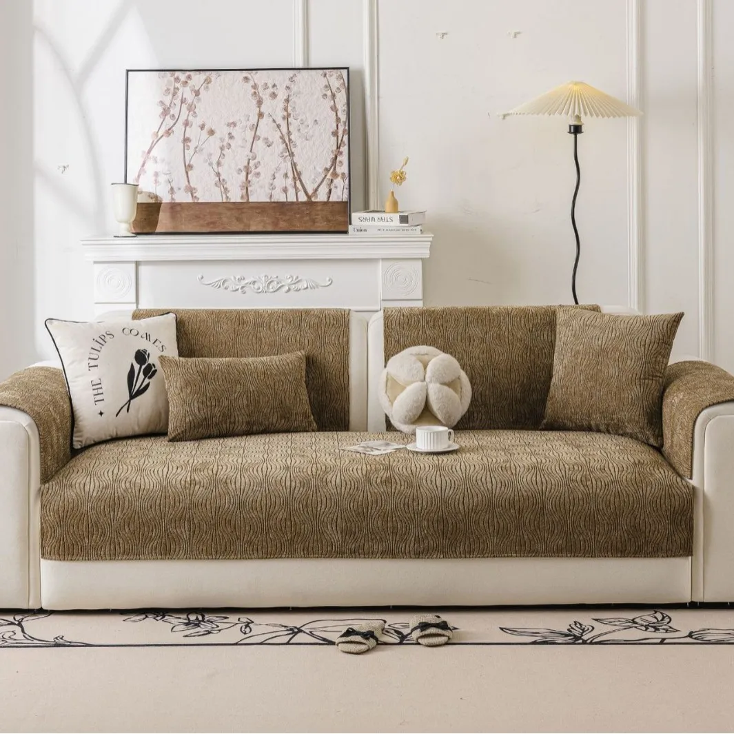Chenille Sofa Cushion Cover Four Seasons Universal Non Slip Pet Scratch Resistant High End Feeling Solid Sofa Throw Cover