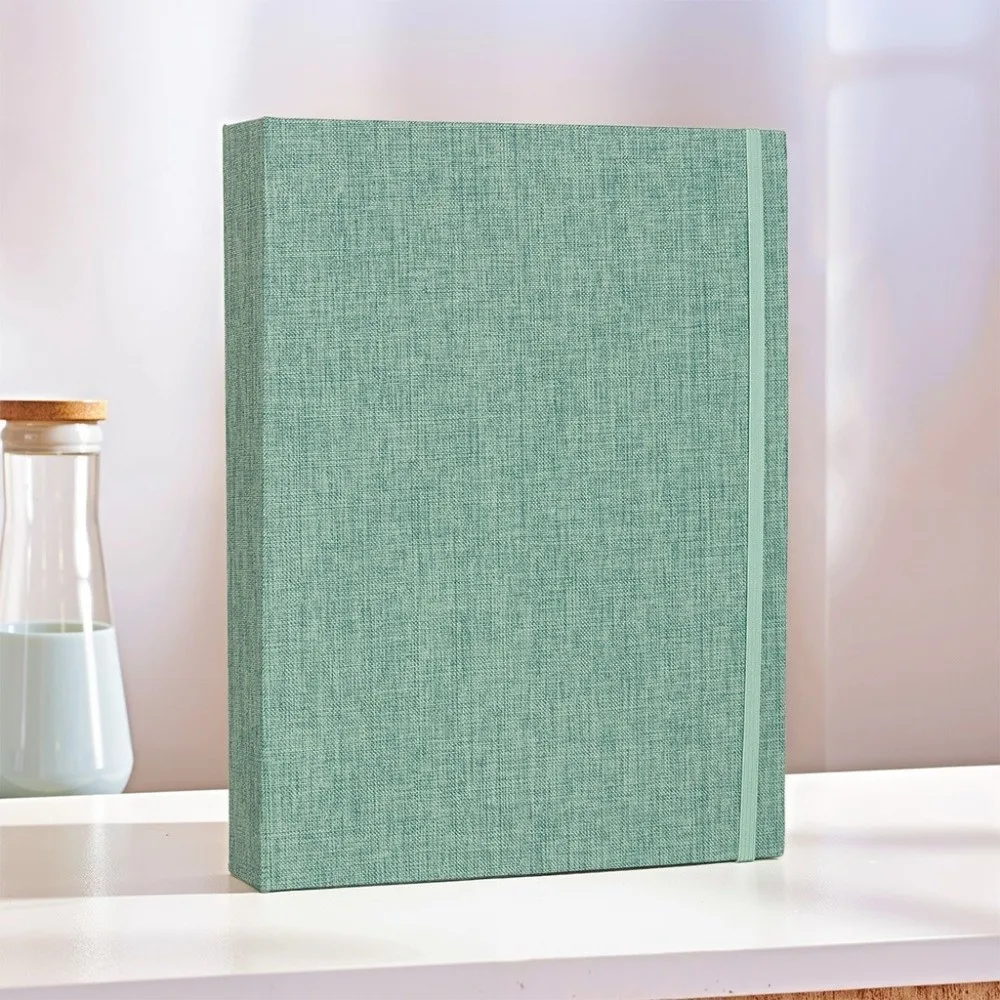 Slip-In Pages Photo Album Linen Cover Plastic Slip-In Pockets Memory Album Vintage Elastic Band Closure Linen Album Baby Growth