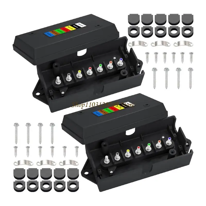 N5KD 7 Pin Color Coded Trailer Wiring Hub Waterproof Junction Box For RVs Brake Lights Turn Signals Trucks Easy Installation