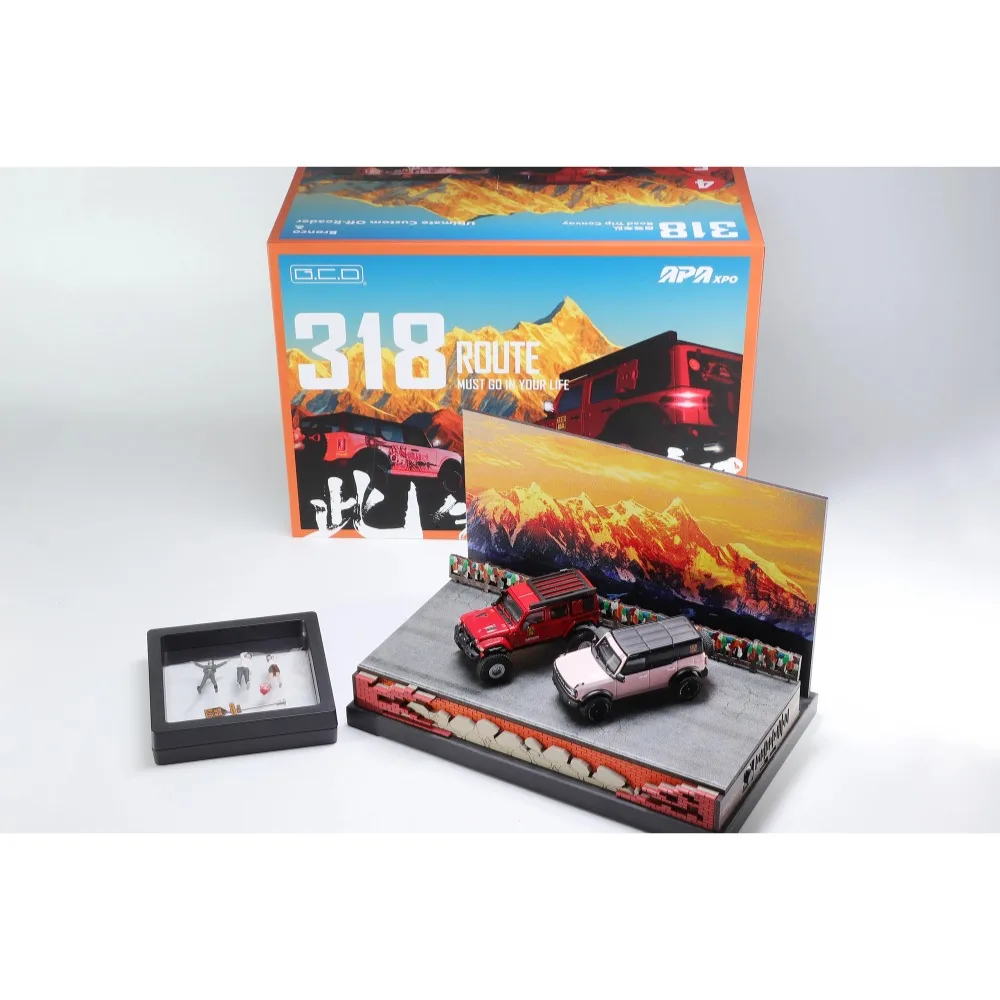 Gcd 1/64 escala liga carro 318 viagem de estrada comboio off-road e figura de ação drive off-road wagon premium diecast modelo carro