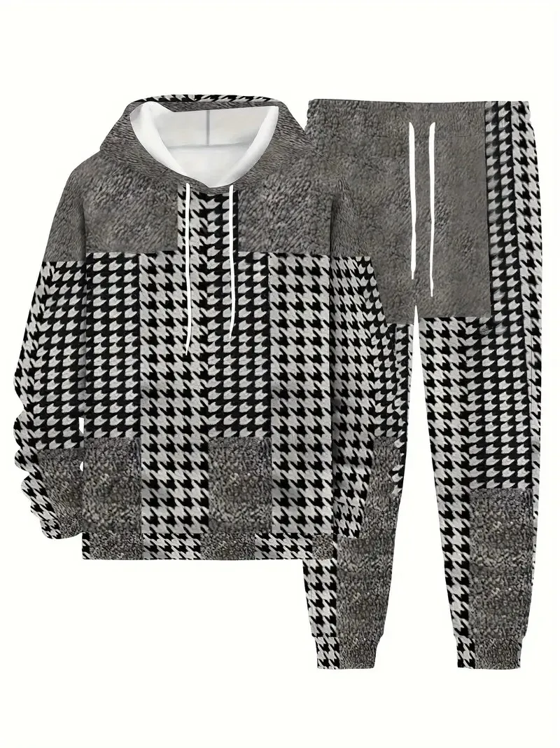 

The new men's set for Spring and Autumn 2025 features a casual fashionable comfortable and soft 3D checkered pattern print