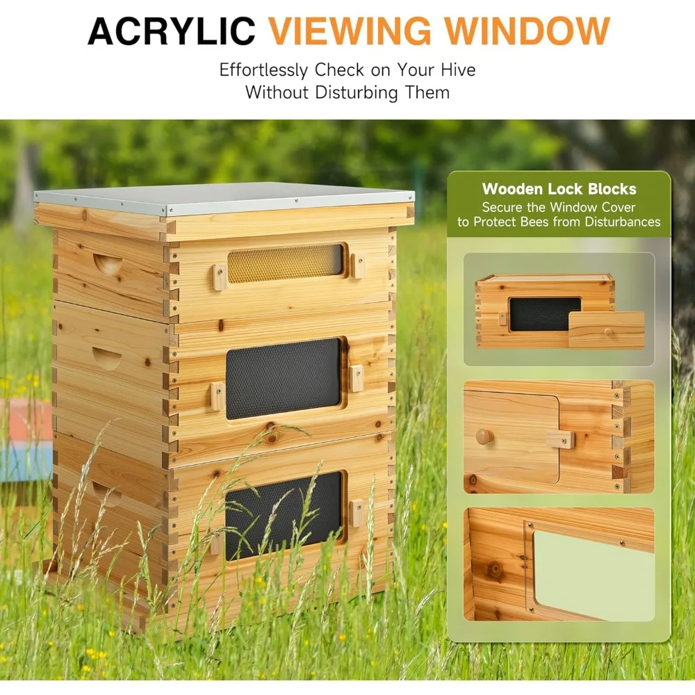 30 إطارًا من خلية النحل، مجموعة أدوات بداية صناديق خلية النحل مع صندوق متوسط وصندوقين عميقين، مجموعة خلية نحل مطلية بشمع العسل مع إطارات و