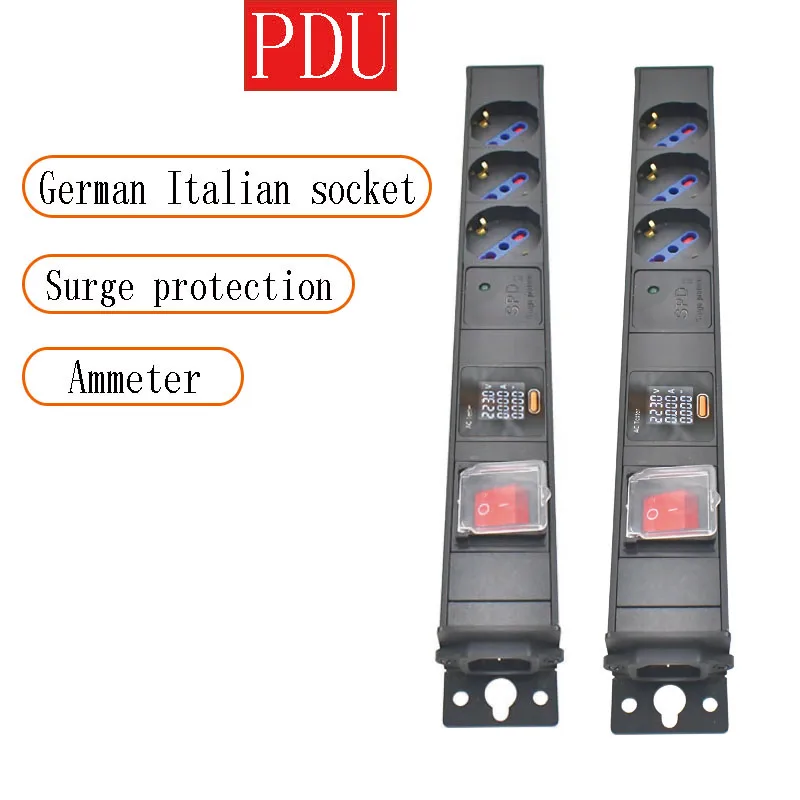 Aluminum alloy shell PDU power board DeYi socket C14 port 1-7AC with double break switch ammeter surge protection