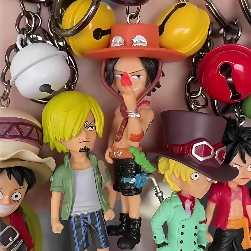 One Piece Anime Figure Keychain Luffy Nami Zoro Nico Robin Resin Doll Bag Pendant with Bell Cute Toy Keyring Decoration Gifts