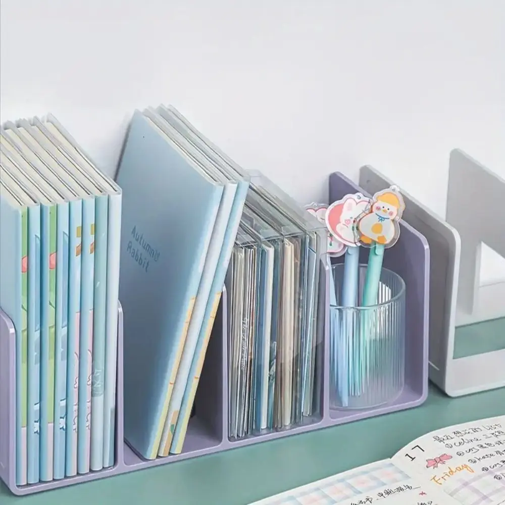 Space-saving Transparent Book Stand Plastic Morandi Color Office Stationery Thickened Acrylic Bookshelf Student