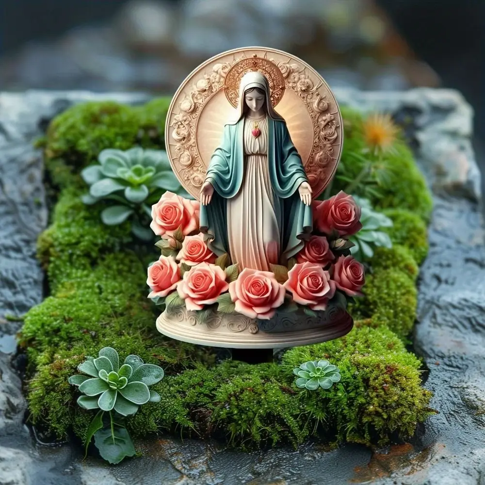 

2D Virgin Mary Garden Stake Easy to Install Waterproof Blessed Mary Statue Wear-resistant Colored Garden Stake Party Supplies