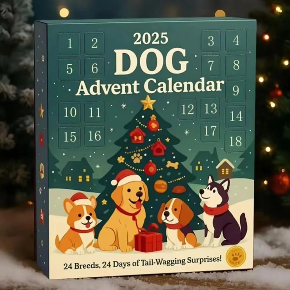 

2D Dog Advent Calendar Reusable 24 Pieces Christmas Countdown Calendar with Breed Ornaments Festive Dog Breed Ornaments