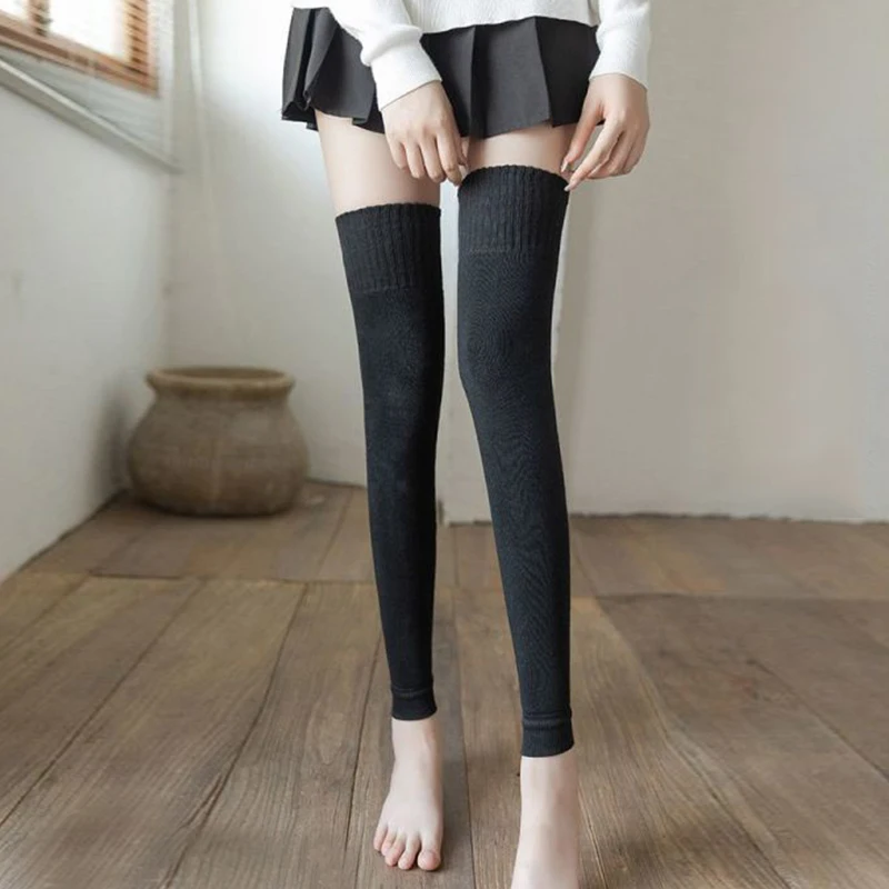 女性用の伸縮性レッグスリーブ,膝上,単色,コットン膝パッド,暖かい,冬