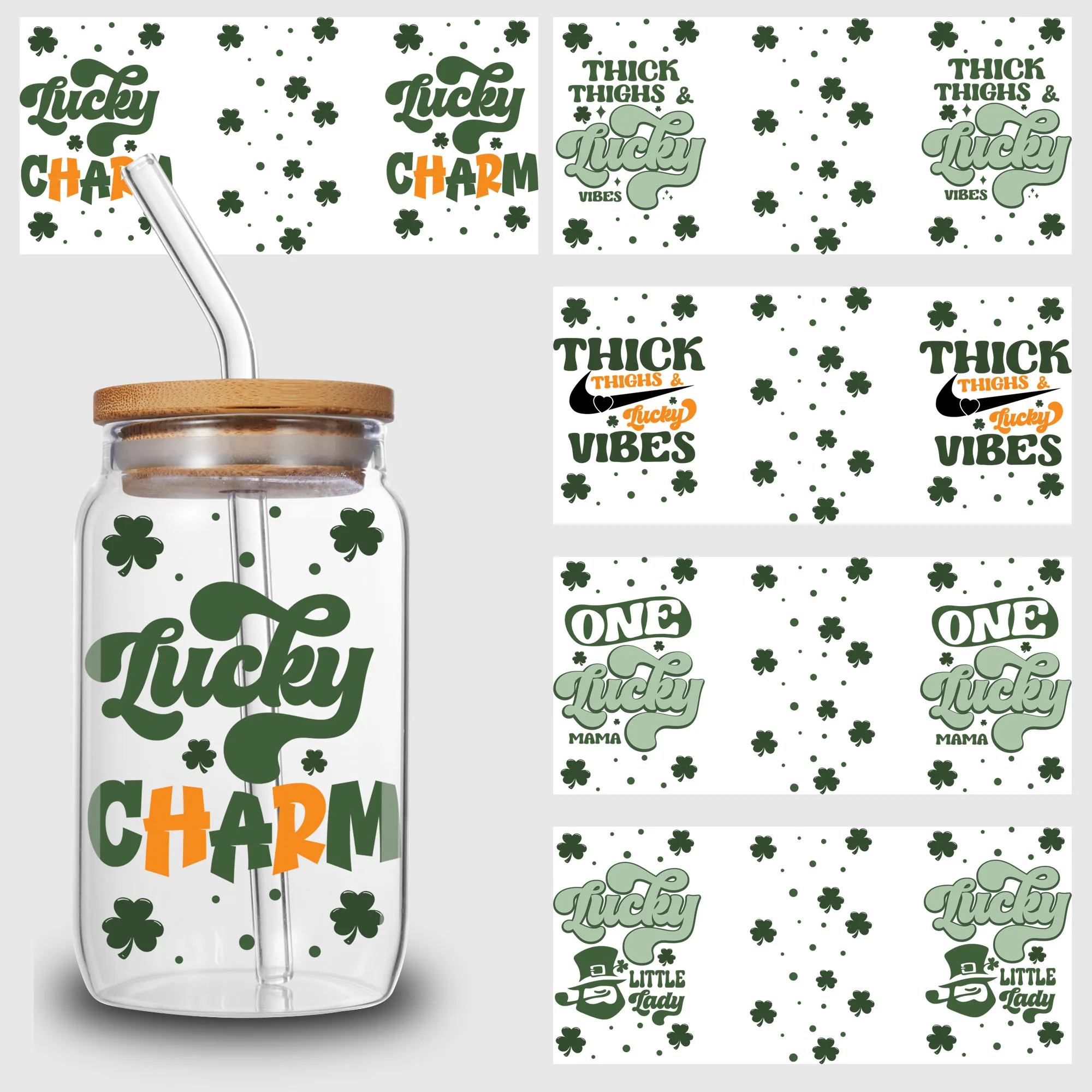 5 Sheets St. Patrick's Day UV DTF Mug Stickers, Glass Sport DTF Transfer Stickers, Waterproof Wipe Transfer Paper for 16 ozGlass