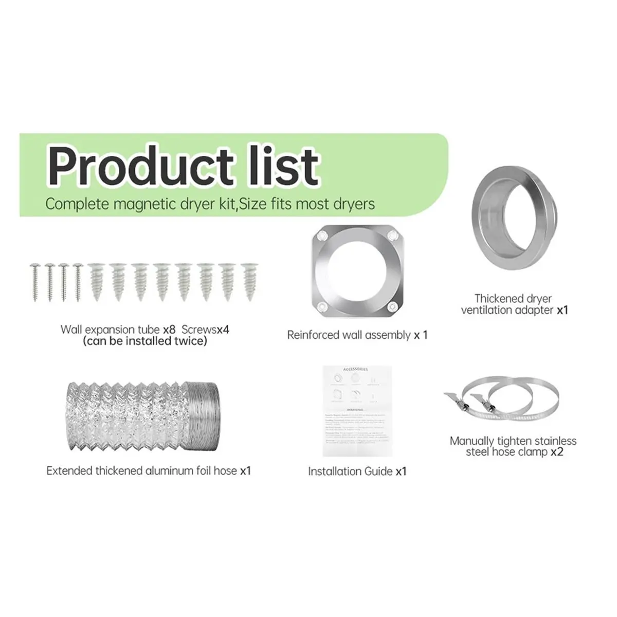 abkm-magnetic-dryer-vent-connector-kit-dv180-magnetic-dryer-vent-with-aluminum-alloy-shell-includes-33ft-hose-clamps