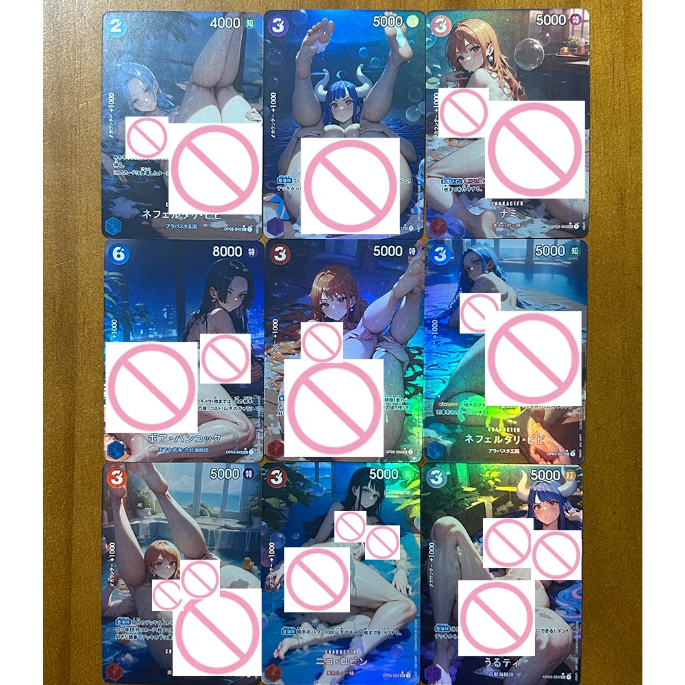9 Pçs/set OPCG Sexy Coleção Cartão Anime Nu Nami Boa Hancock Nefertari D Vivi Robin Big Ass Peito Refrativo Cor Flash Cartões