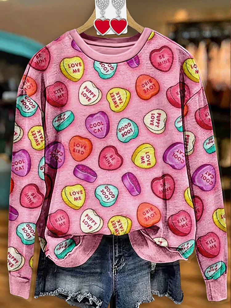 

Vintage Valentine's Day Heart Print Sweatshirt