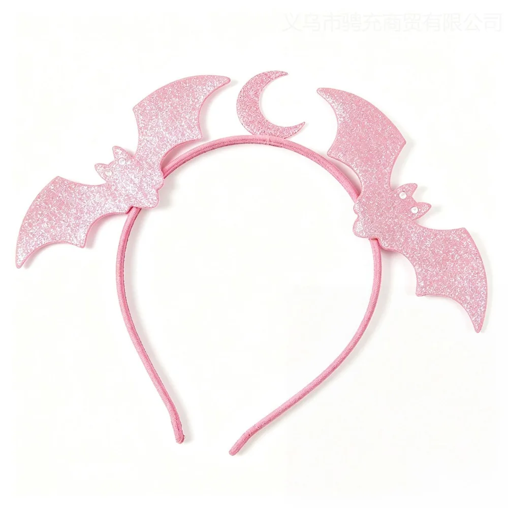1Pc Bat Moon Glitter Dark Style Headband, Halloween Hair Hoop for Women, Party Cosplay Photo Props Festival Accessories