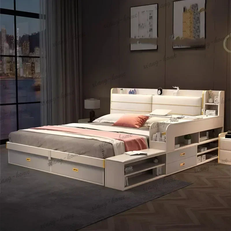 FG Nordic Kids Queen Double Bed King High End Modern Frame Double Bed Wood Boys Sleeping Letti Matrimoniali Bedroom Furniture