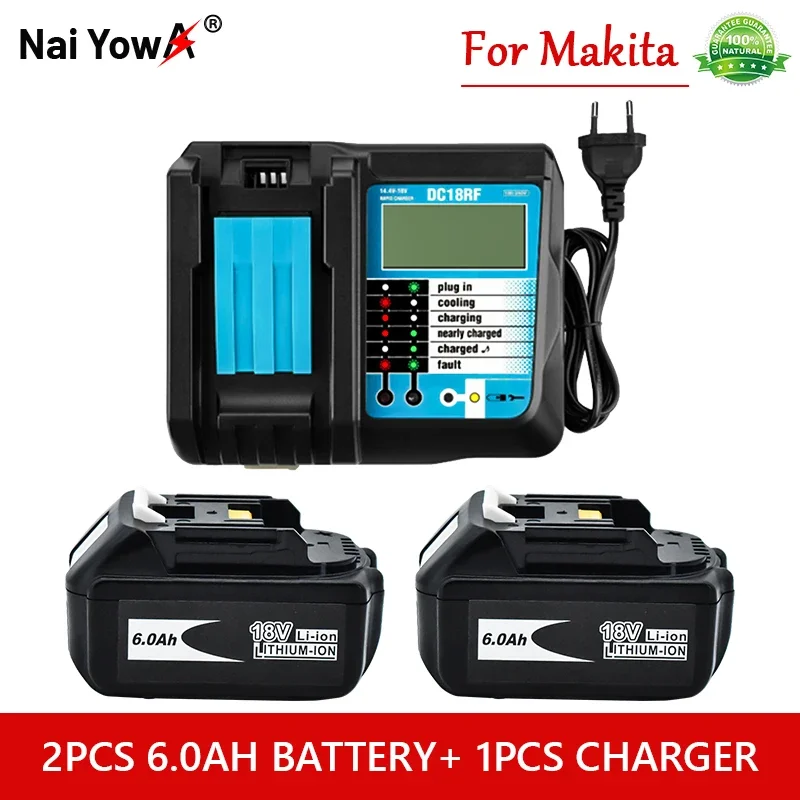 

Batterie Li-Ion Rechargeable Makita 18V 6Ah Remplacement Pour MAKITA BL1880, BL1860, Bl1830, Avec Chargeur 4A