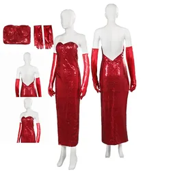 Jessica Costume Cosplay donne adulte incorniciate coniglio fantasia Sexy paillettes vestito rosso guanti abiti Halloween Carnival Party Suit