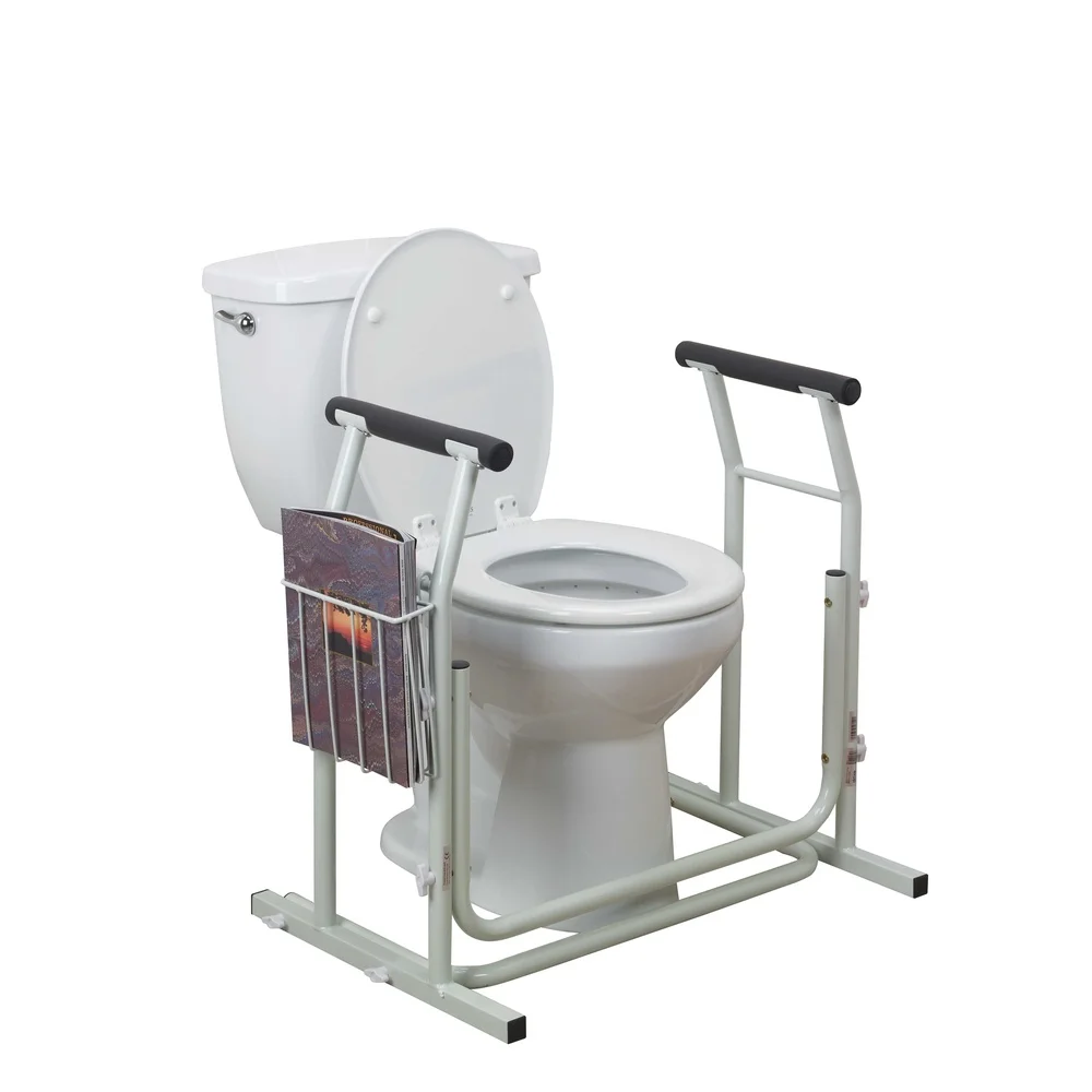 سكة أمان للمرحاض من الألومنيوم قائمة بذاتها لدعم الحمام أداة مساند للذراعين قابلة للتعديل تجميع مجاني مع راحة رف المجلات