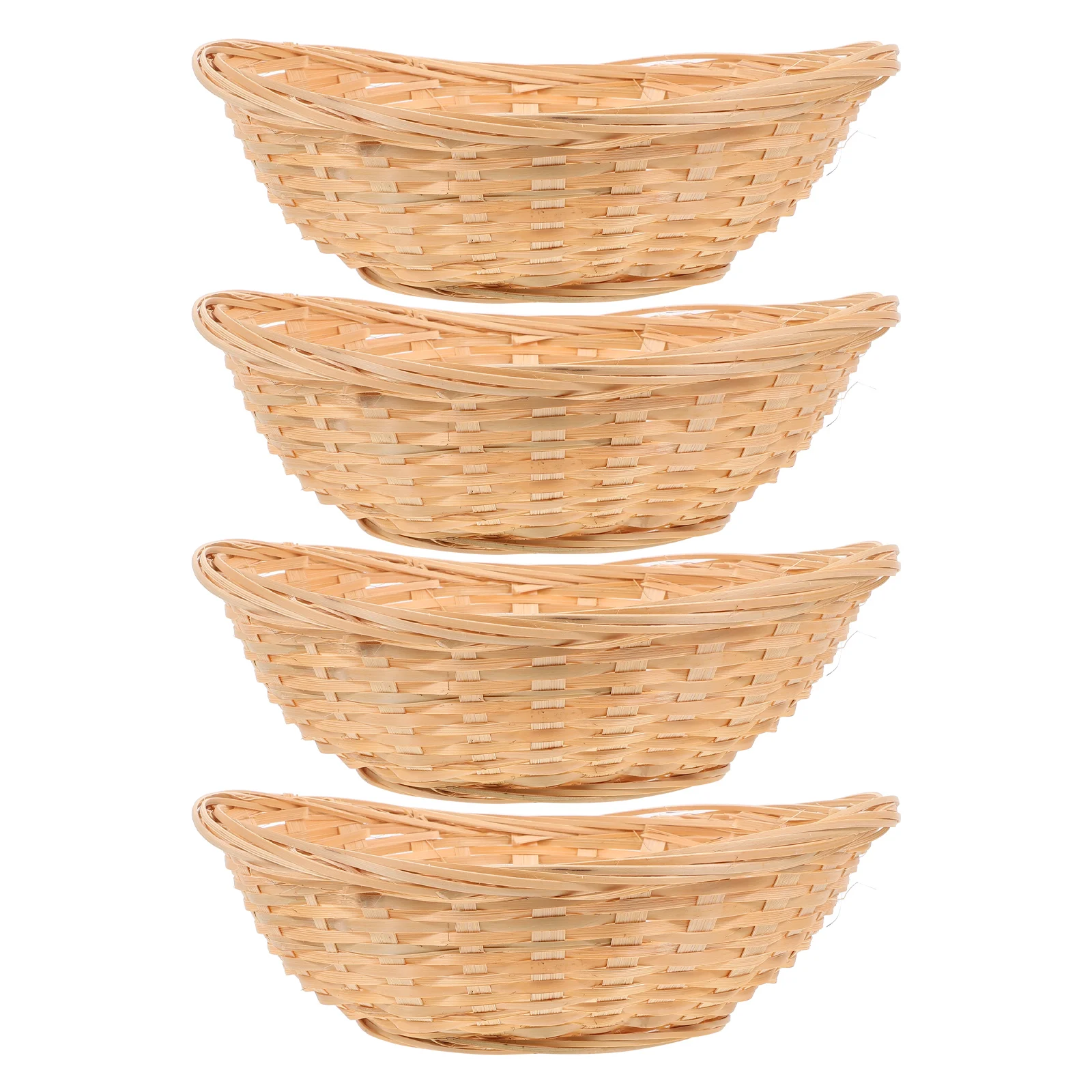 Rattan Basket with Lid Bamboo Bread Scalloped Wicker Baskets Food Serving Tray to Weave Key Dish Display Khaki Small