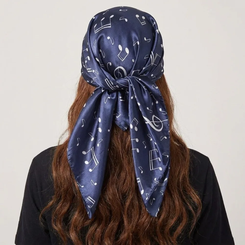 Retro Breathable Musical Note Shawl Large Lightweight Square Headscarf Hair Band Neck Wrap Women Shawl Bag Accessories