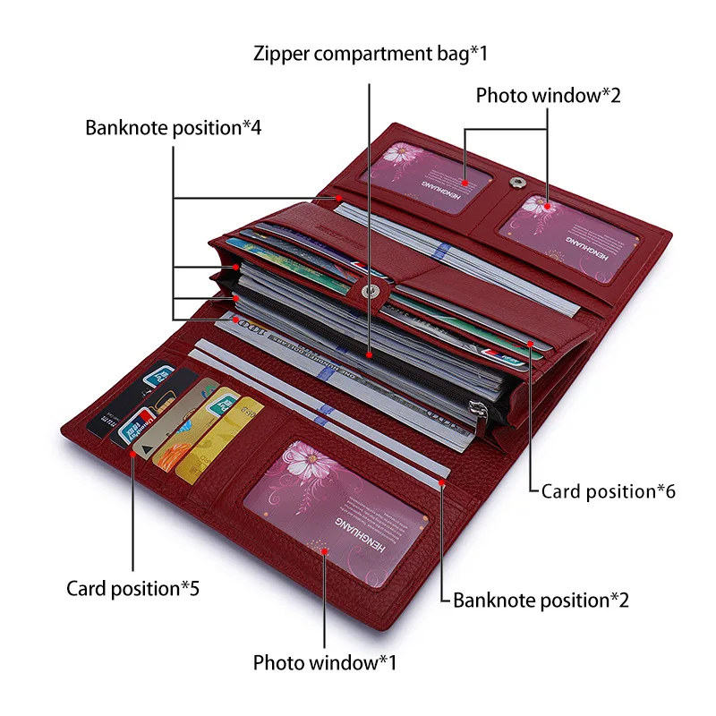 Russian Cross Border Long Leather Wallet Female Multi Card Holder Clutch 3 Fold Purse for women